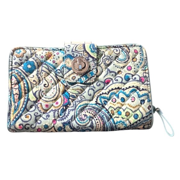 Vera Bradley Quilted Cotton Paisley Wallet With Turnlock & Zipper Compartments - Picture 1 of 5